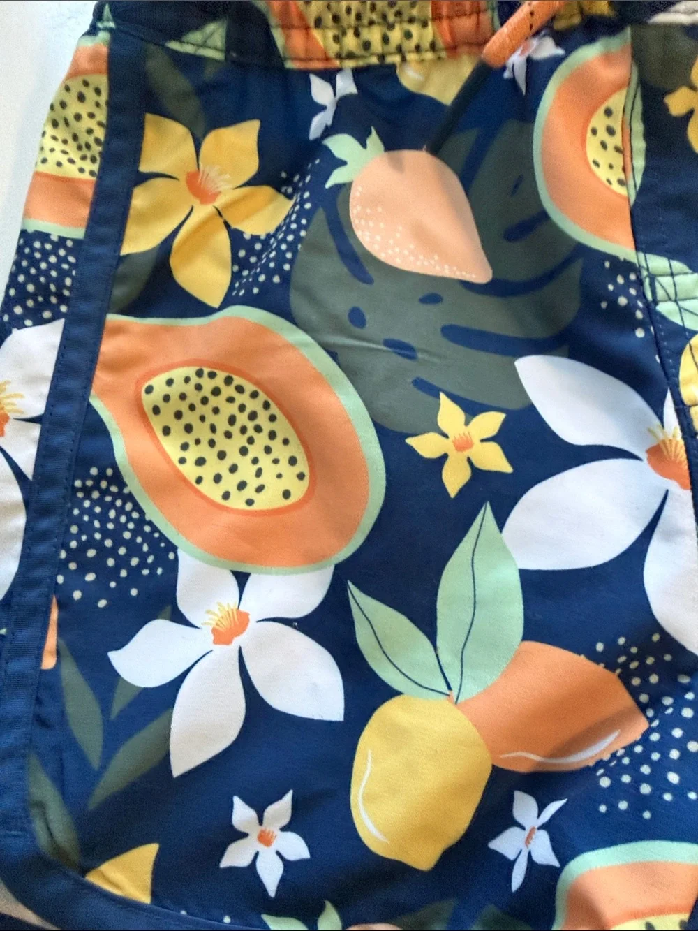 RuggedButts Boys' Navy Tropical Fruit Swim Trunks
